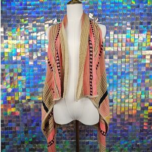 Womens M Sleeveless Geometric Print‎ Open Front Cardigan Sweater